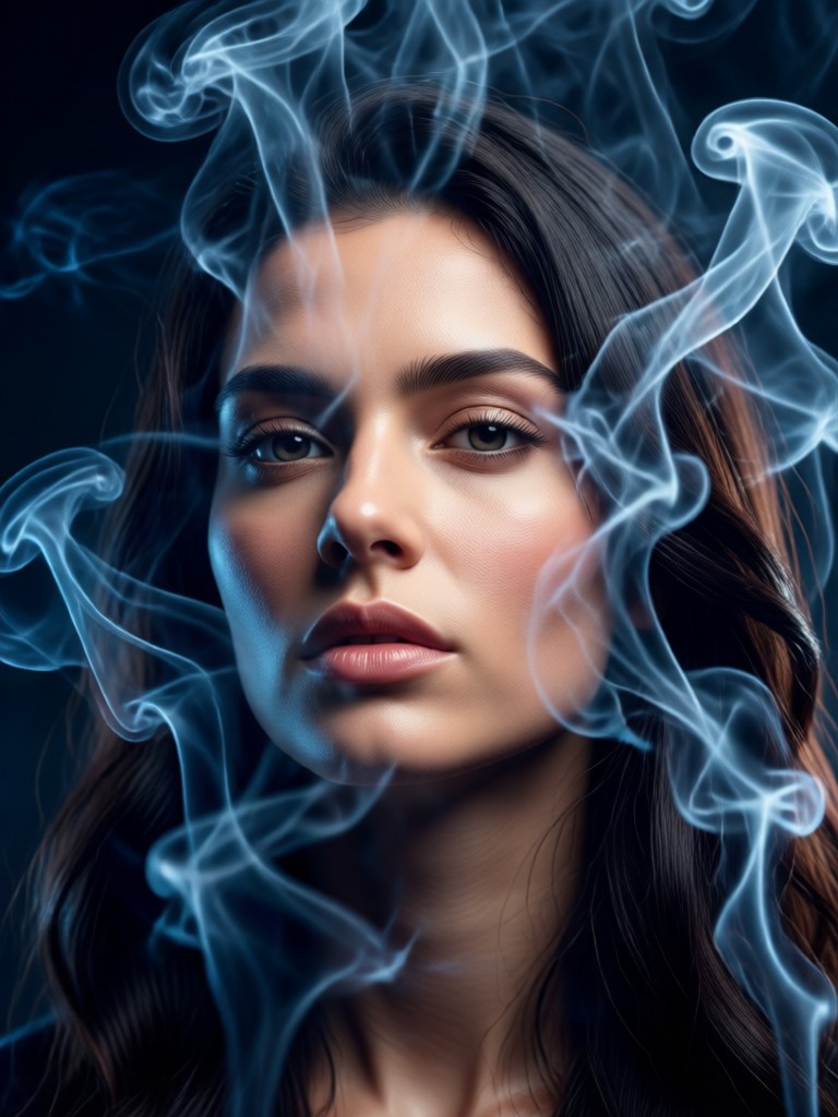 Portrait with subtle, fog-like smoke in the foreground