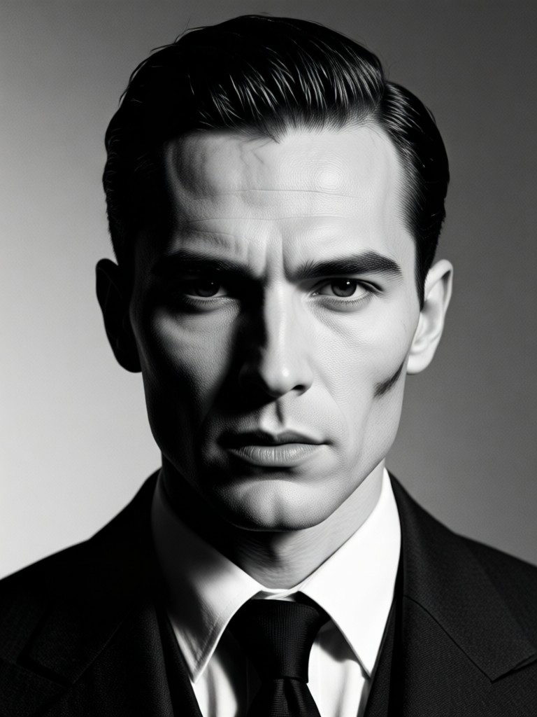 Retrato transformado con la estética clásica del film noir de los años 40