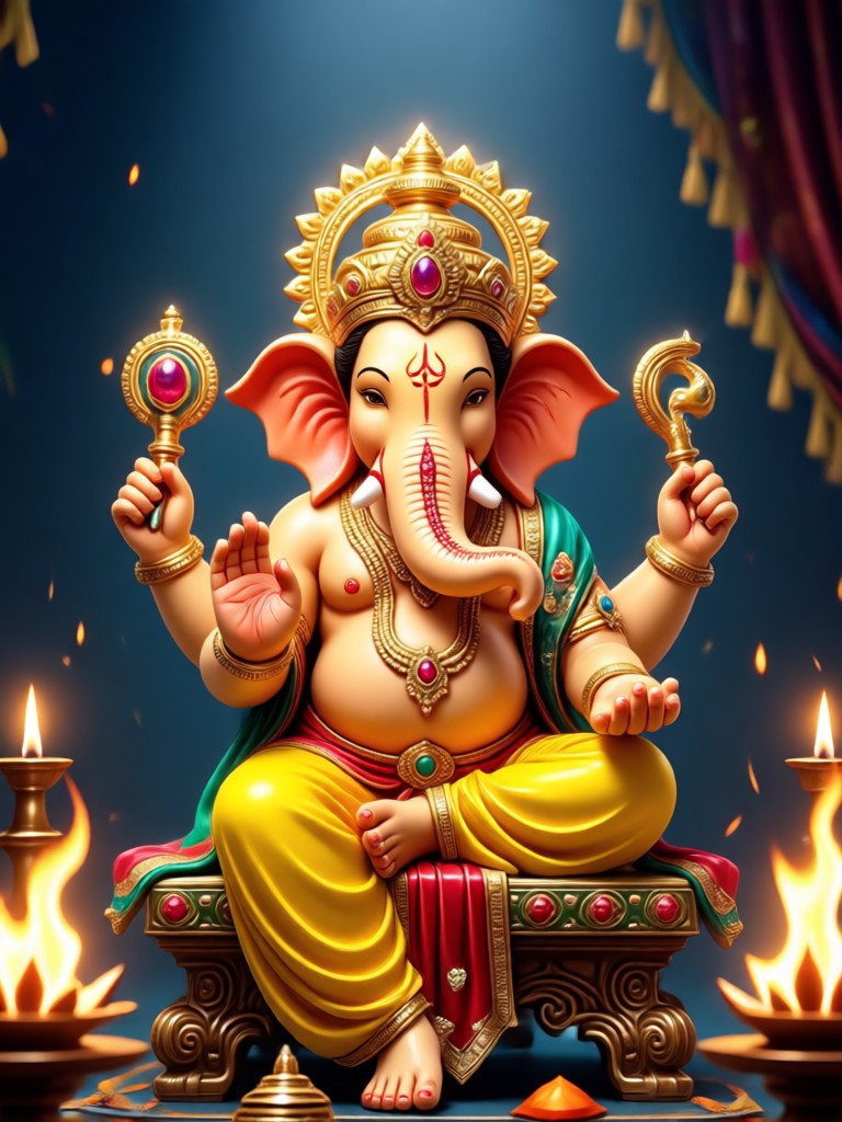 Traditional oil painting style Ganesha AI image