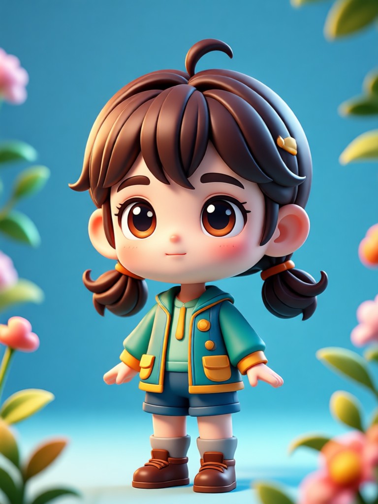 3D-Chibi-Charakter in Action-Pose