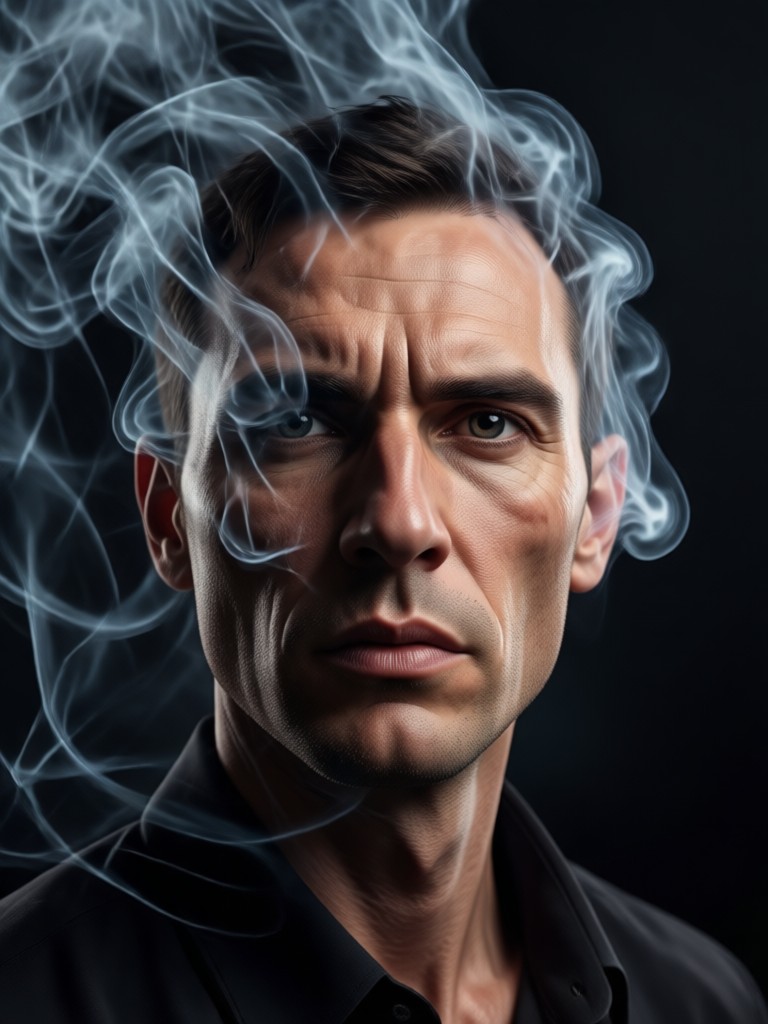 Close up face with subtle smoke wisps