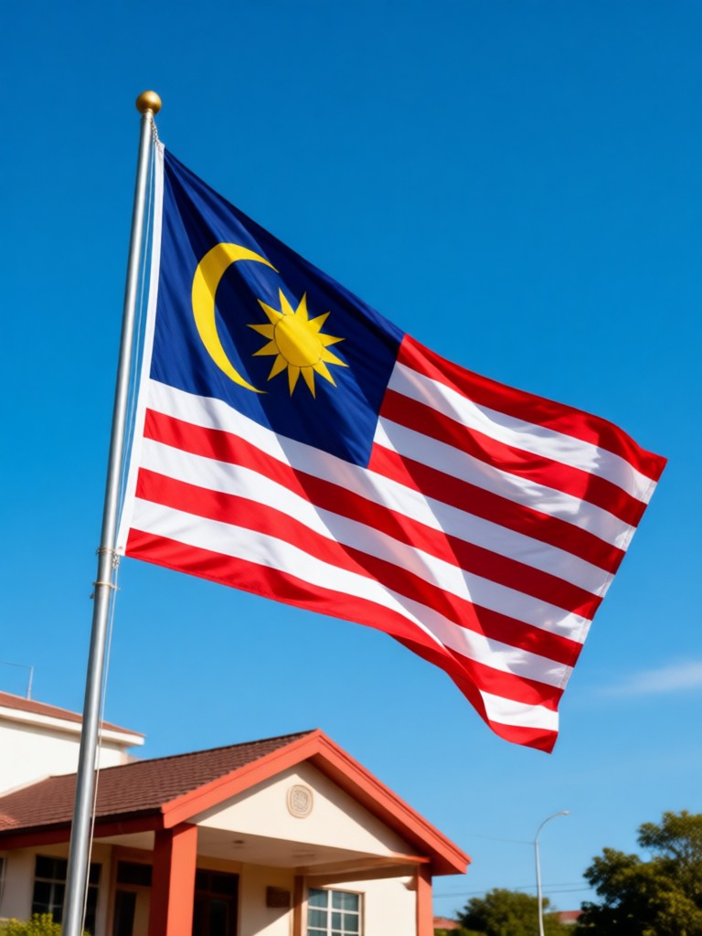 Pemandangan kota dengan overlay Jalur Gemilang