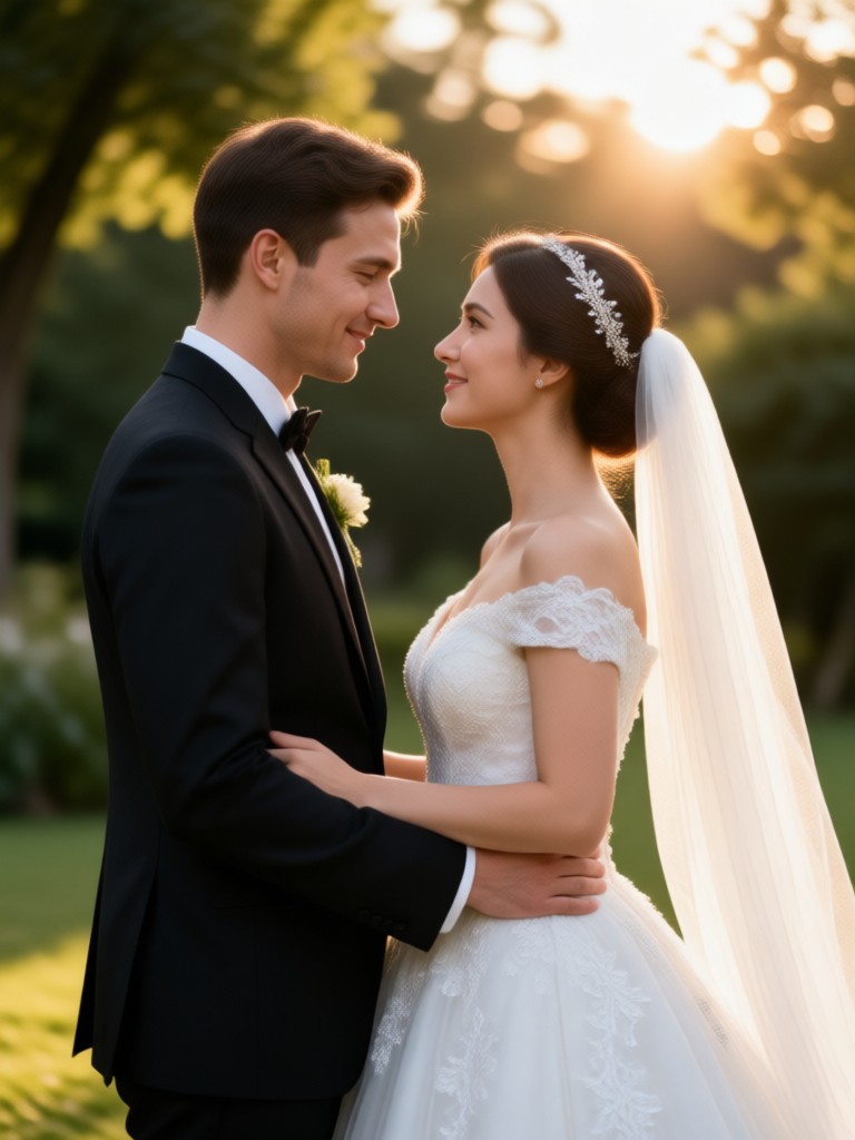 Bohemian style outdoor AI wedding couple image