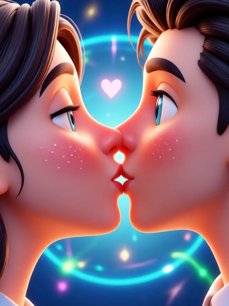 Anime 3D kissing animation