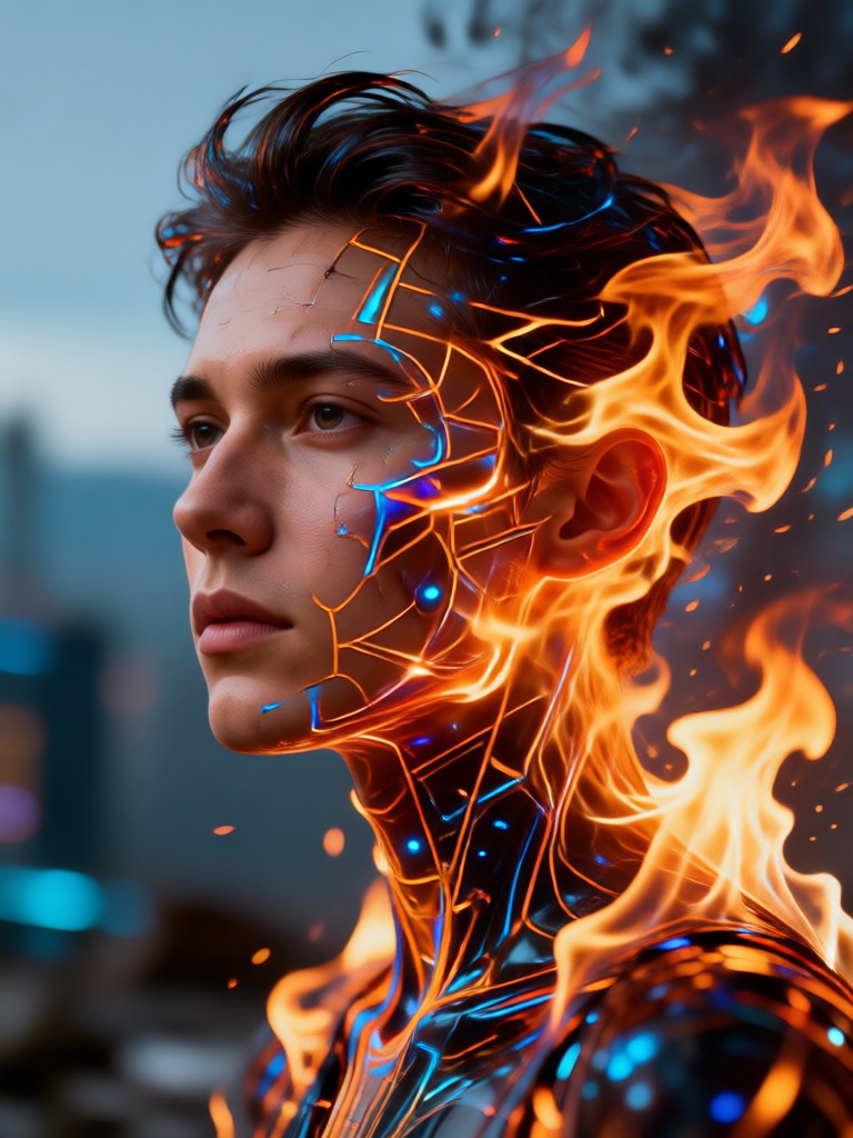 Group portrait fused with a shared fire element