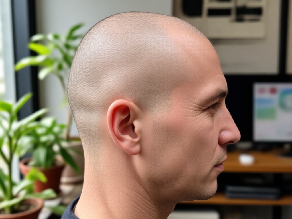 Person comparing real hair to AI bald filter preview
