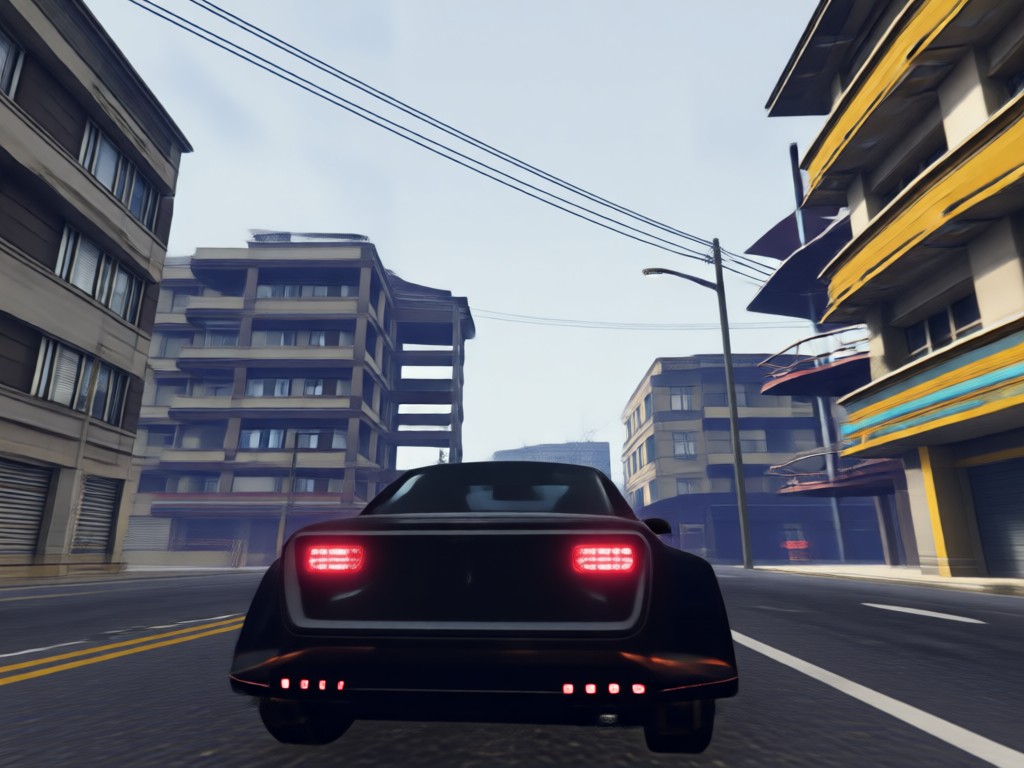 AI generated GTA city skyline and street scene