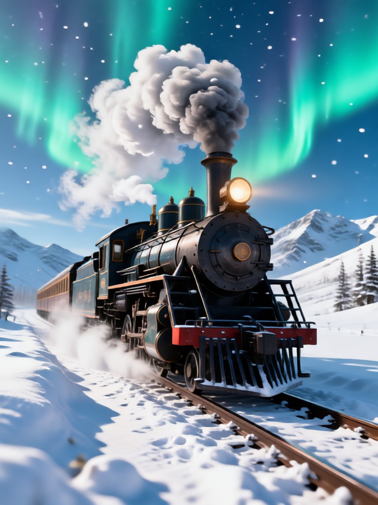 Winter portrait enhanced with Polar Express snow and lights