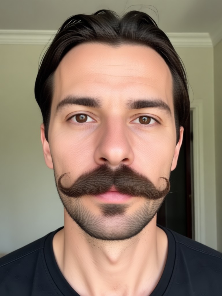 Person with a stylish handlebar mustache added by AI