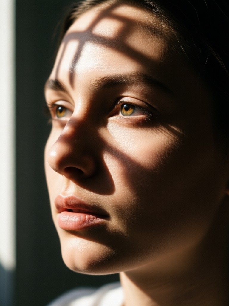 AI generated portrait with neon light and shadow