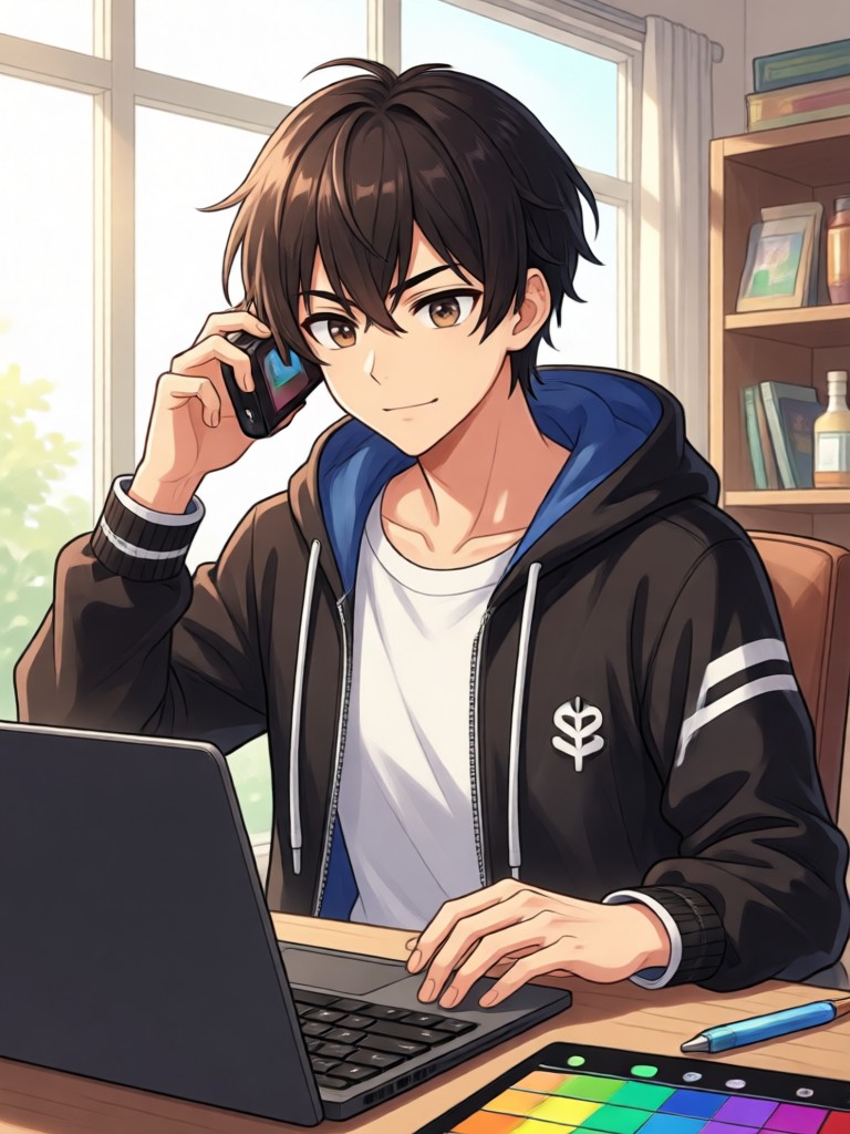Anime guy with animal ears in kemonomimi style