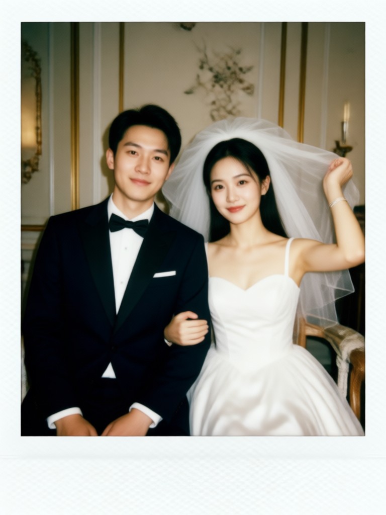 Casual wedding photo turned vintage instant print