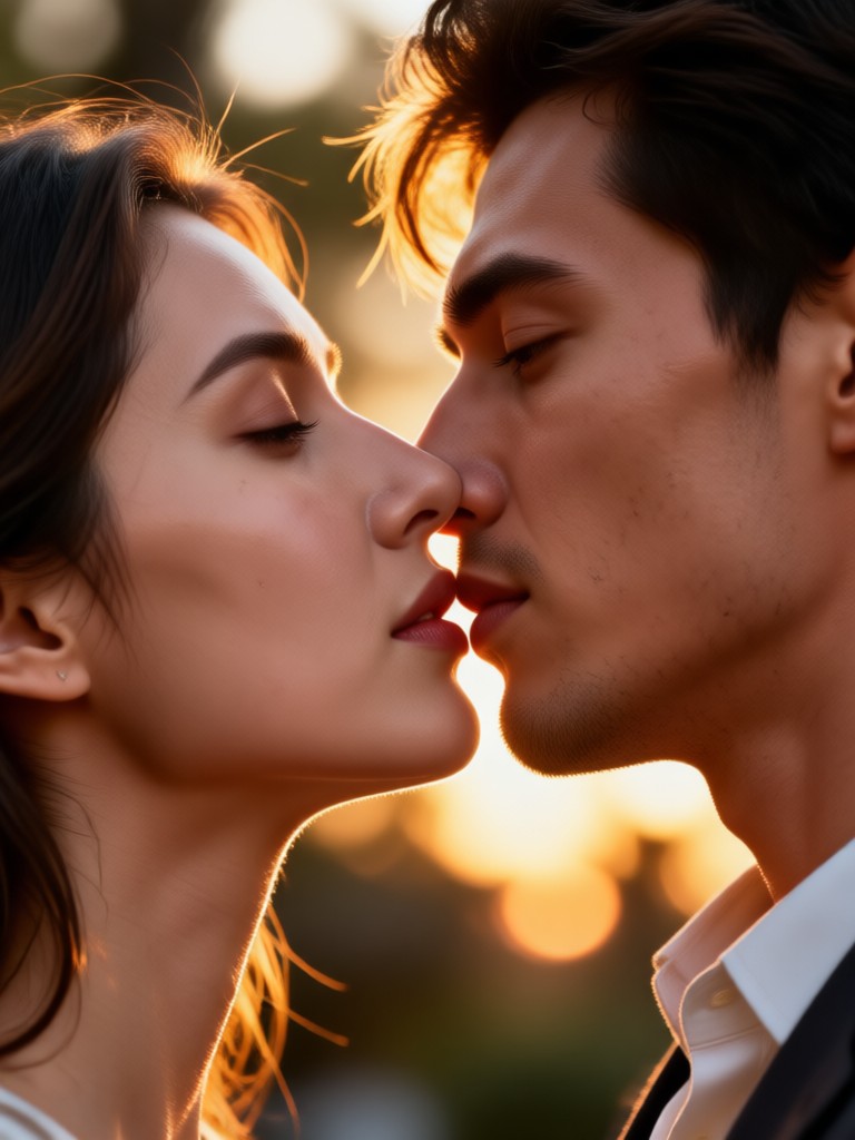 Snowy romantic kiss AI generated video