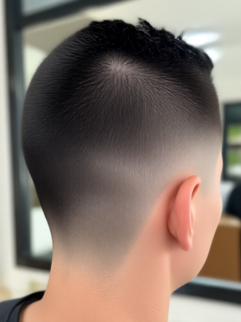 Pria dengan rambut keriting berubah menjadi buzz cut