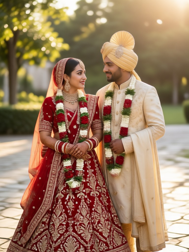 KI-generiertes Paar in Banarasi-Seiden-Bekleidung