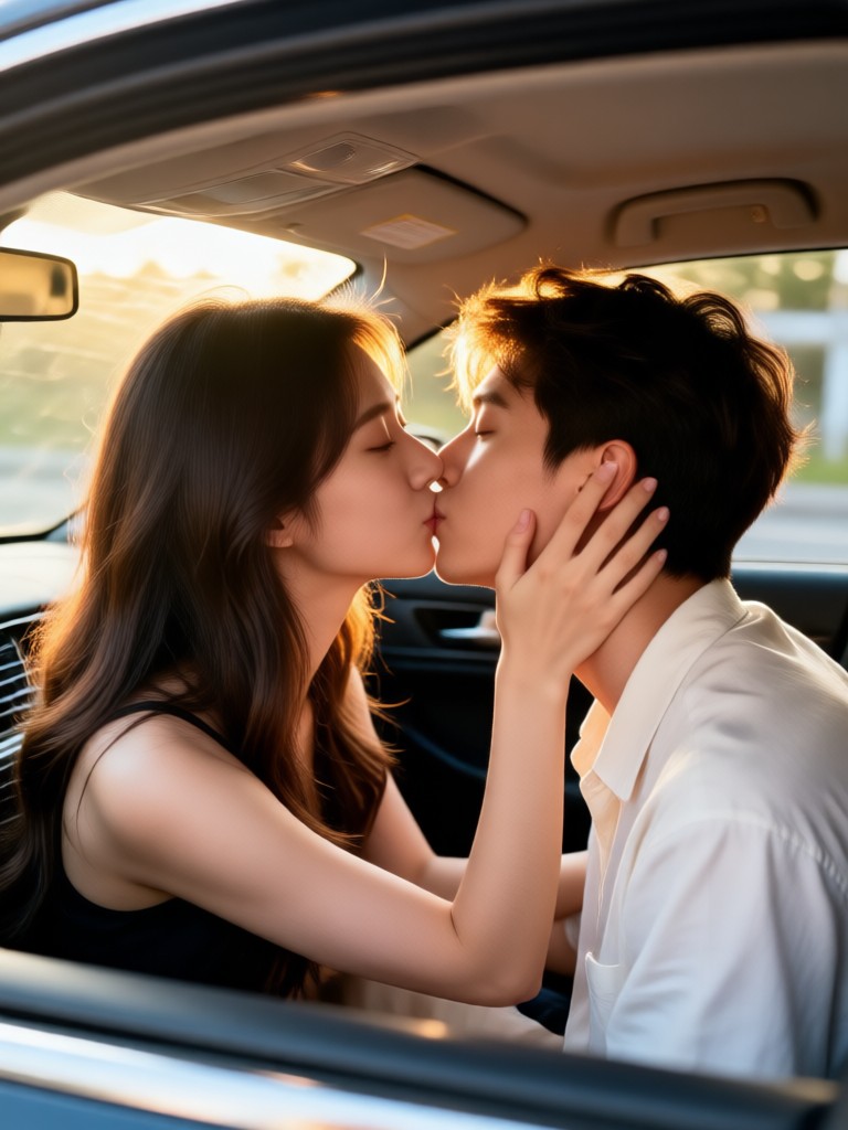 Black and white cinematic car kiss effect result