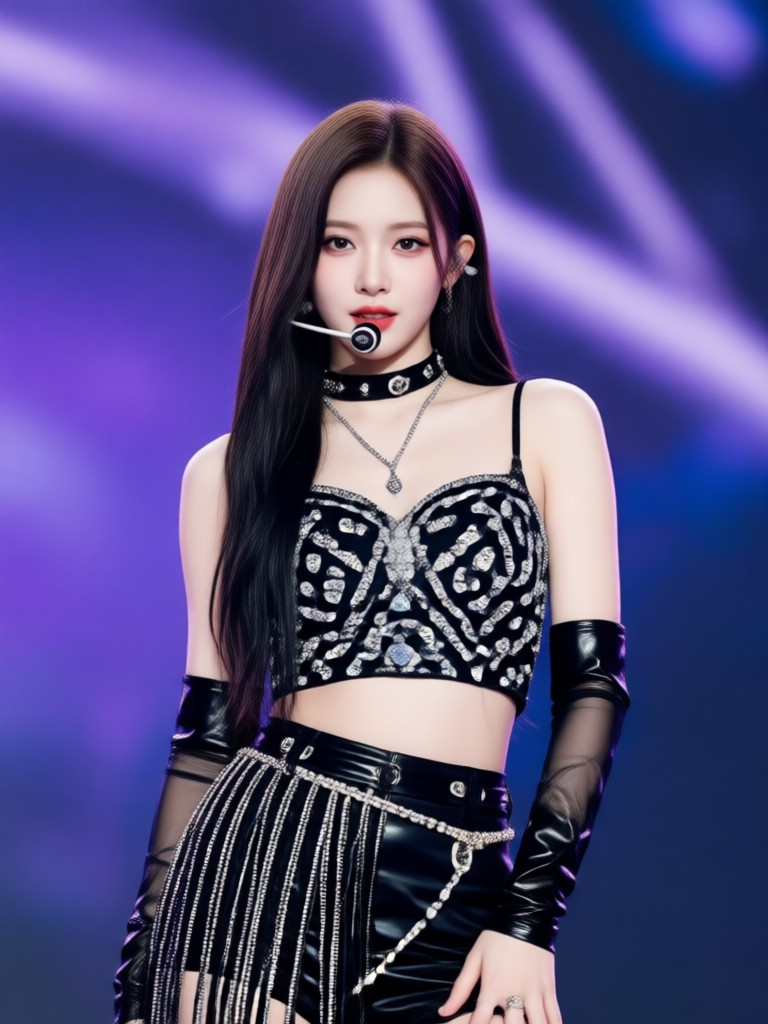 Idol kpop generado por IA con cabello azul y plateado único