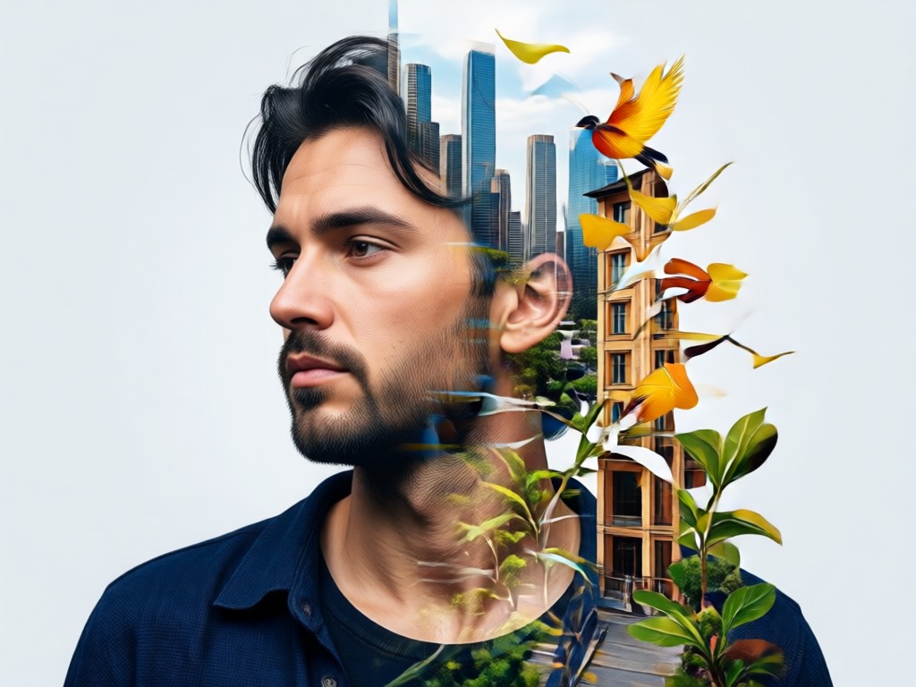 Kontrol mode blending lanjutan dan opacity untuk double exposure