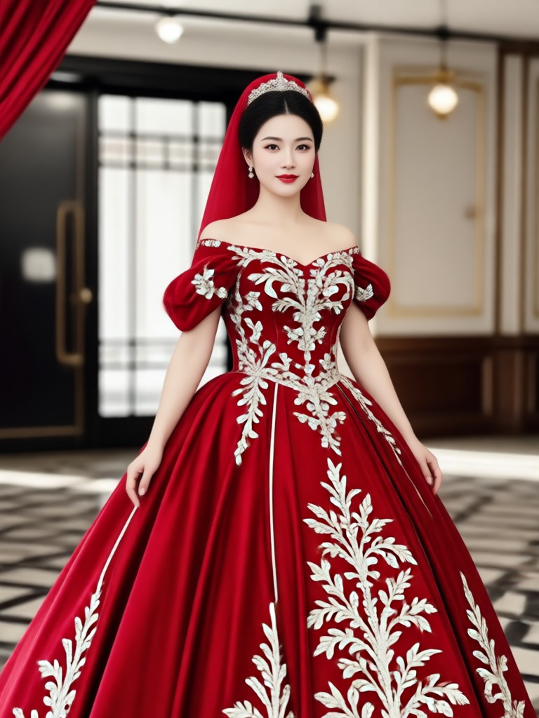AI filter creating a burgundy colored wedding dress