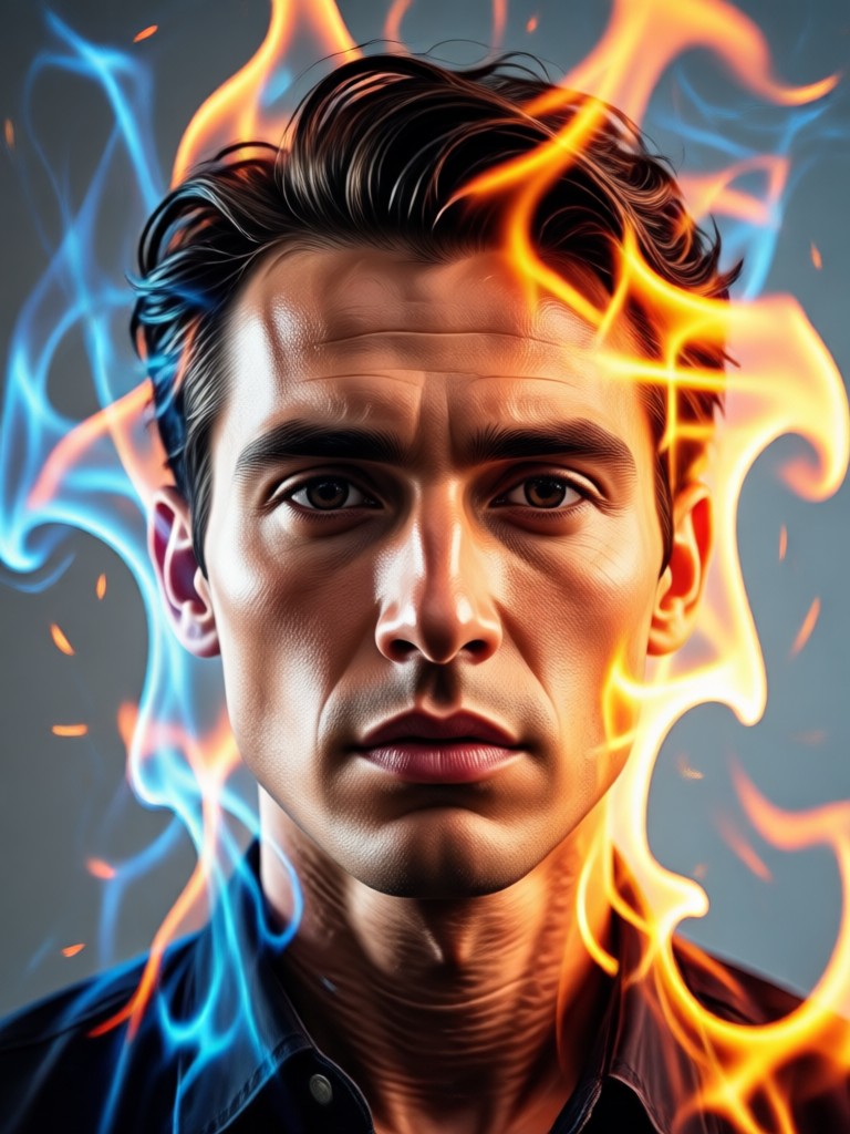 Abstract geometric fire portrait blend