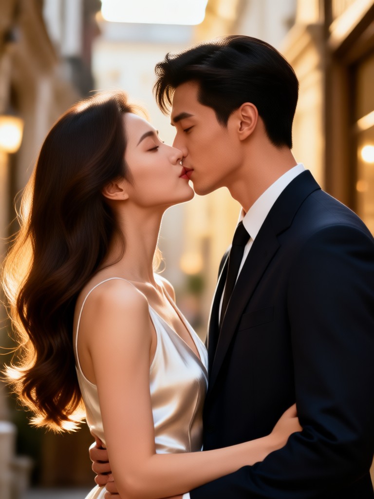 Cinematic movie poster style kiss
