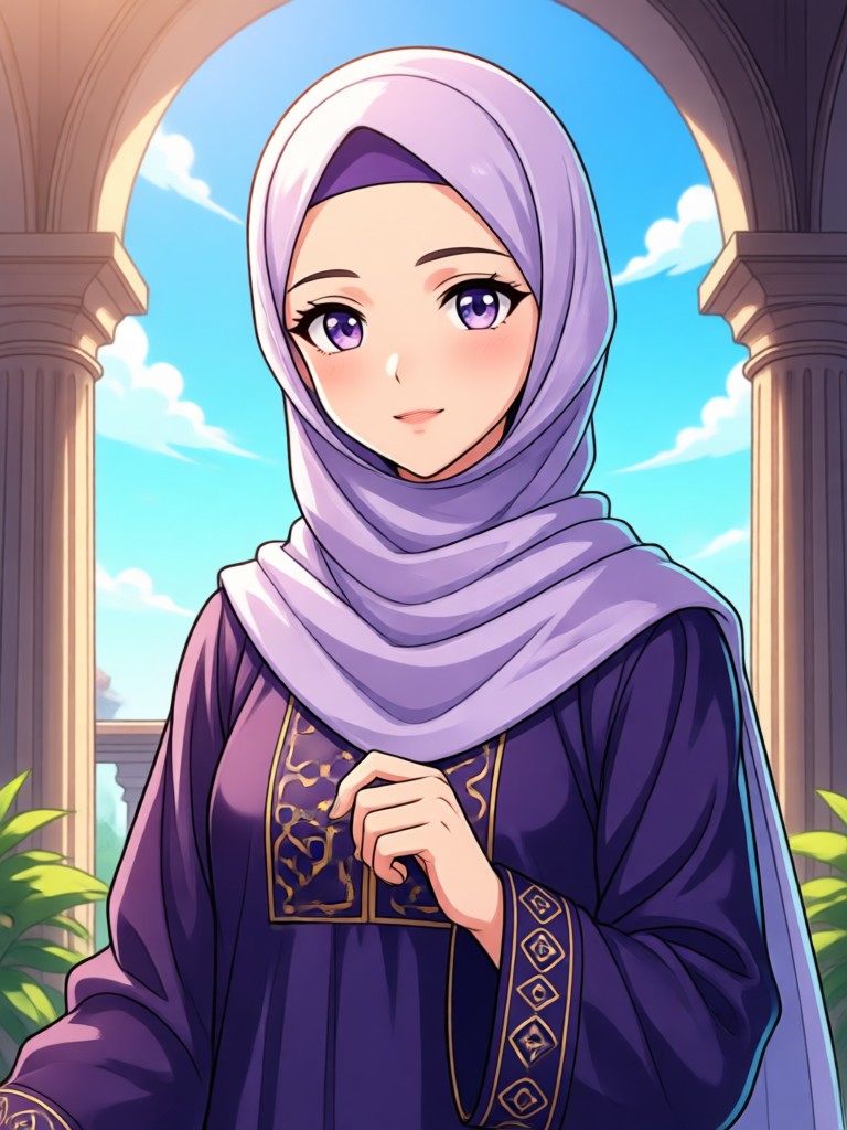 Historical Muslim anime character in traditional attire