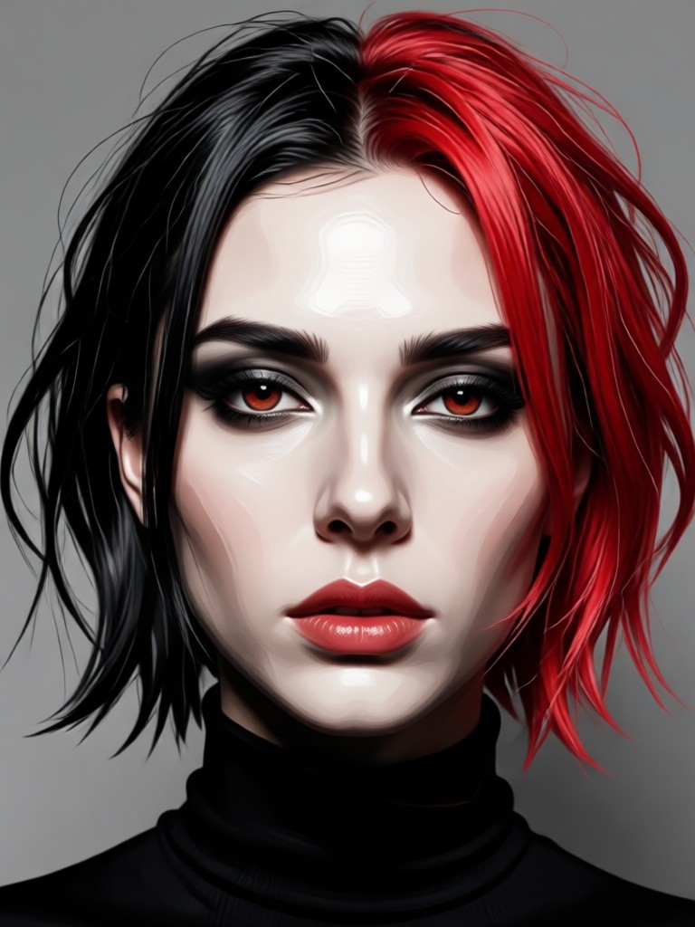 Modern red black portrait with geometric elements