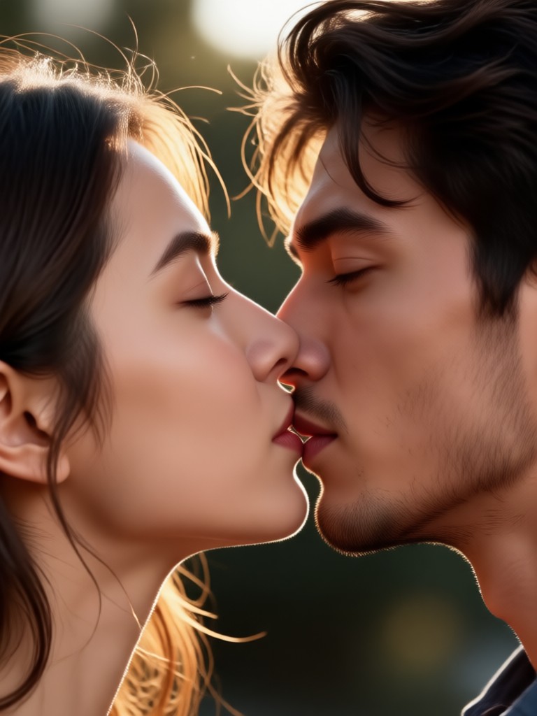 Ghibli inspired romantic AI kiss scene