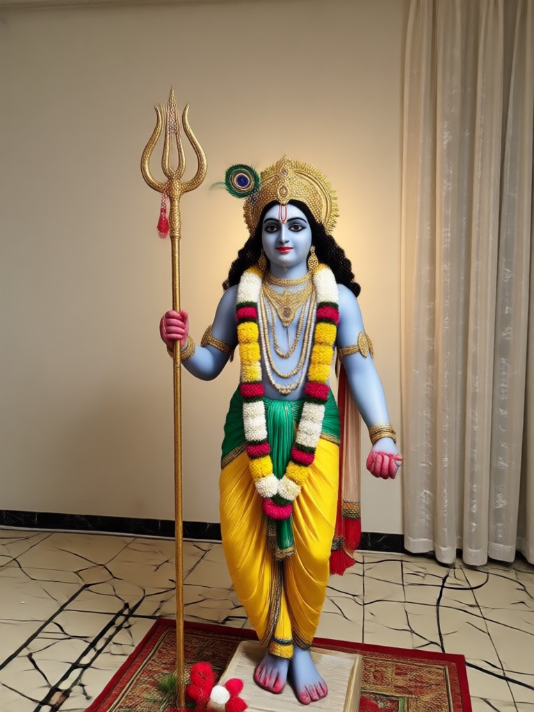 Krishna riding Garuda in epic mythological scene