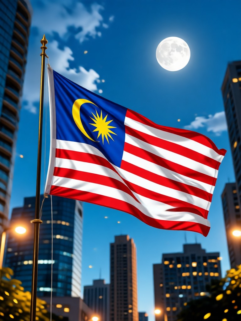 Anime style character wearing a Jalur Gemilang inspired outfit