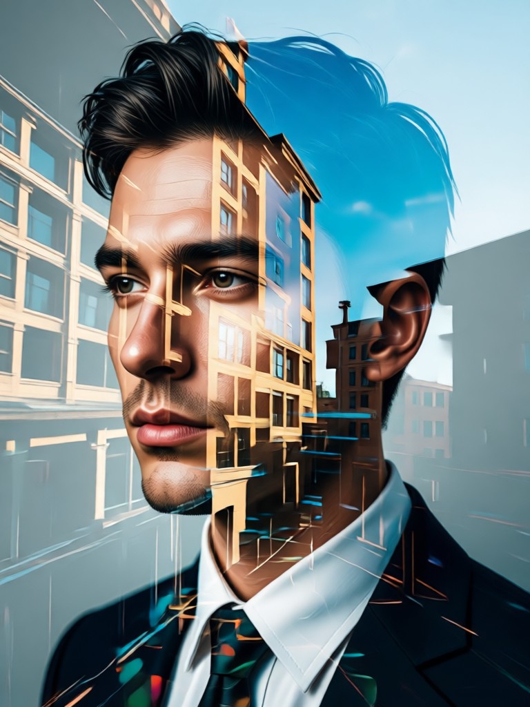 Mobile phone displaying heyo app creating a double exposure portrait