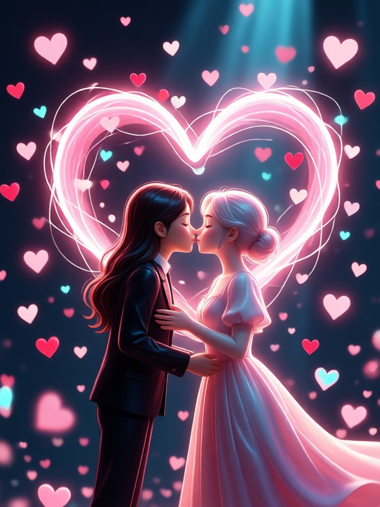 AI kiss video with romantic sunset background