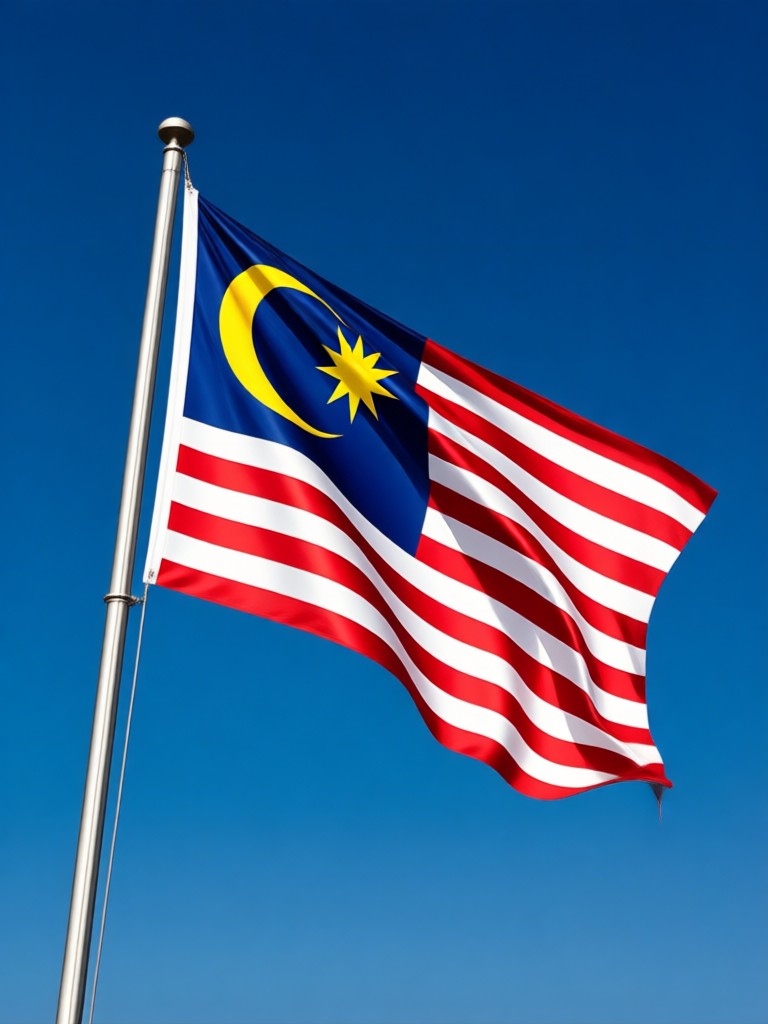 Jalur Gemilang AI photo transformation example showing a person with a Malaysian flag themed outfit