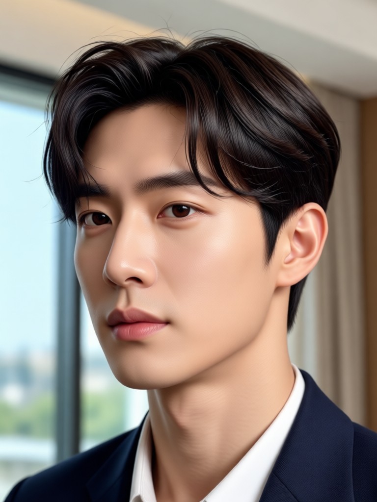 Side swept Korean hairstyle transformation