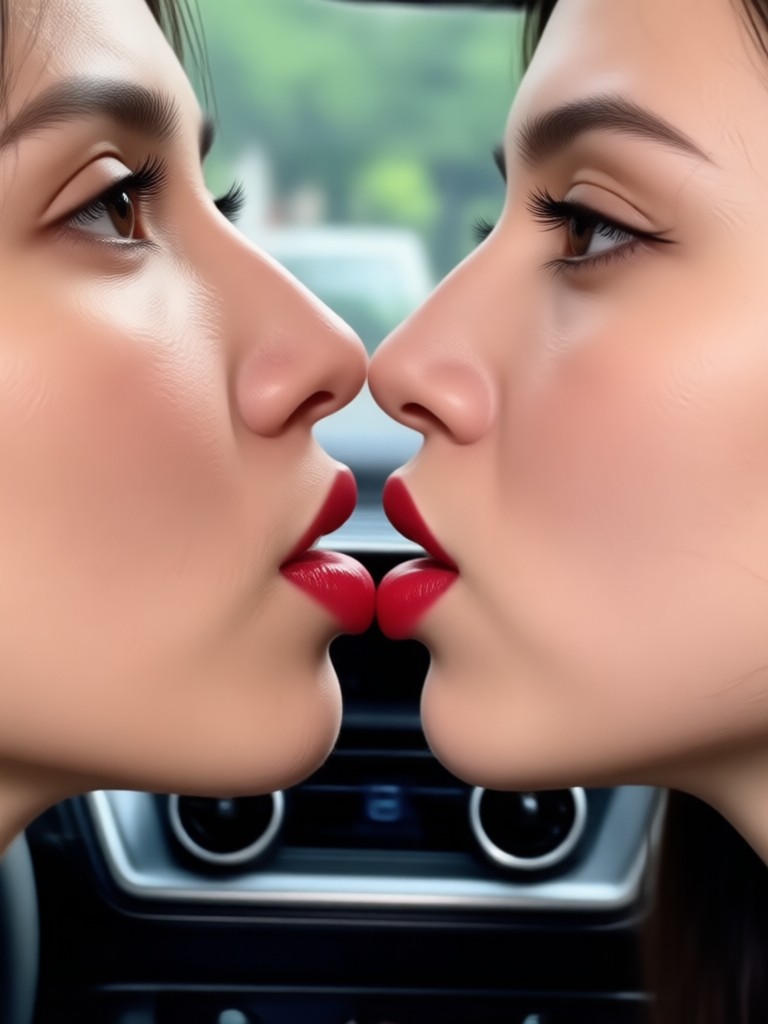 Sunset front seat kiss AI video