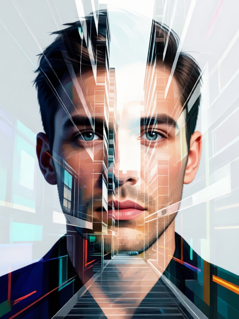 Modern cityscape blended with a portrait