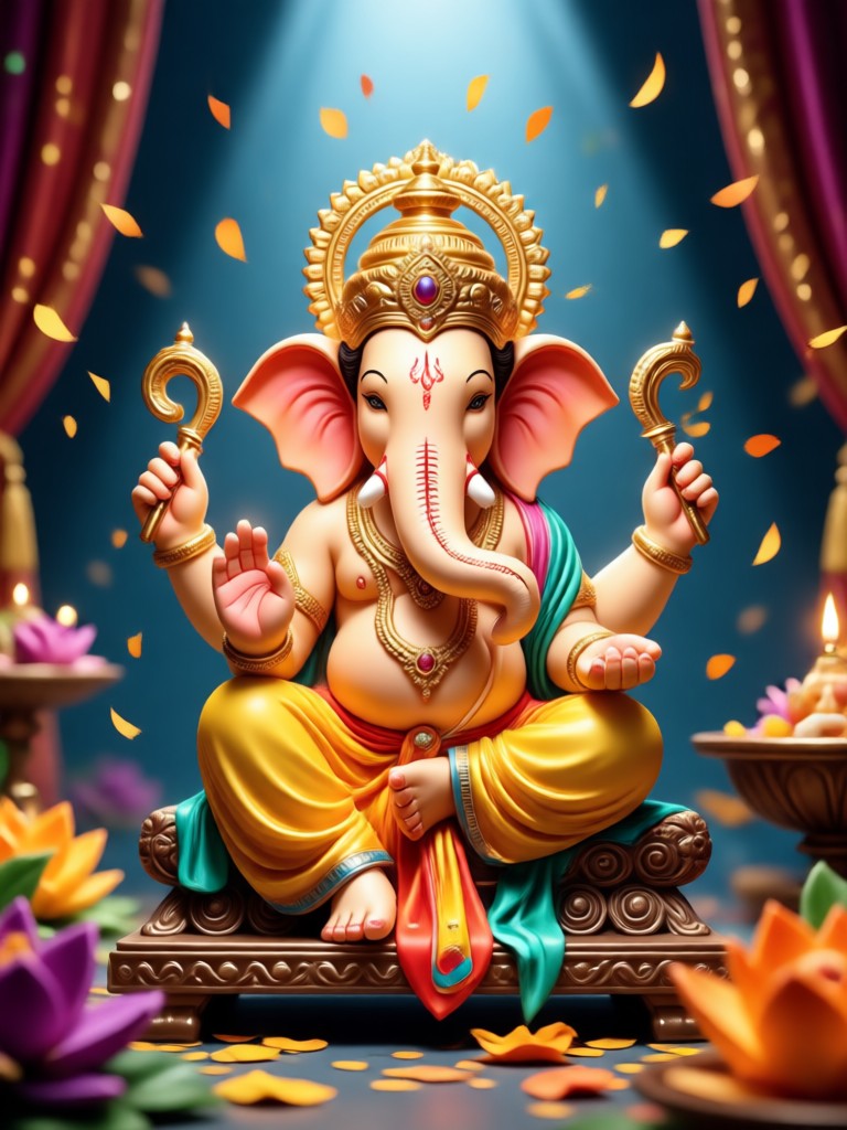 Vinayaka Chavithi AI photo with floral decorations
