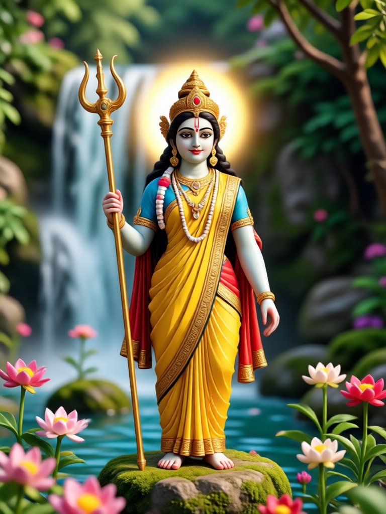 Radha Rani generada por IA con motivo de pavo real
