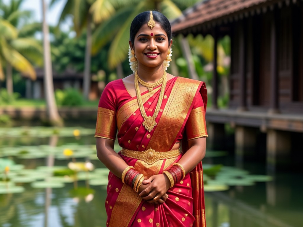 AI rendering authentic Kerala saree drape and fabric