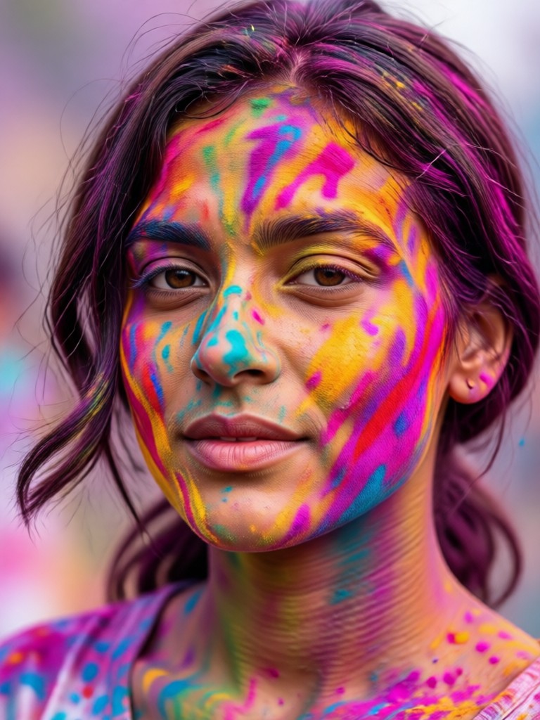 Family photo transformed with AI Holi festival style