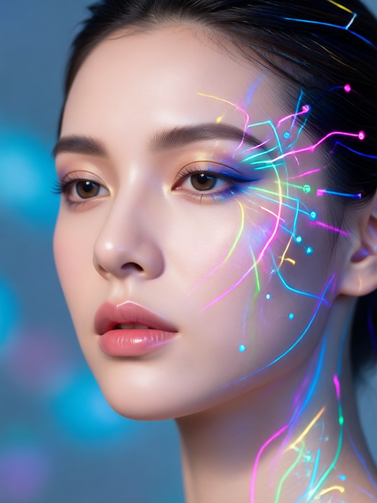 AI beauty with vibrant colorful makeup and style