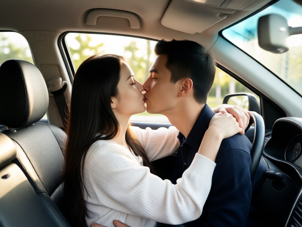 Realistic kiss animation feature in two photos kissing in car generator