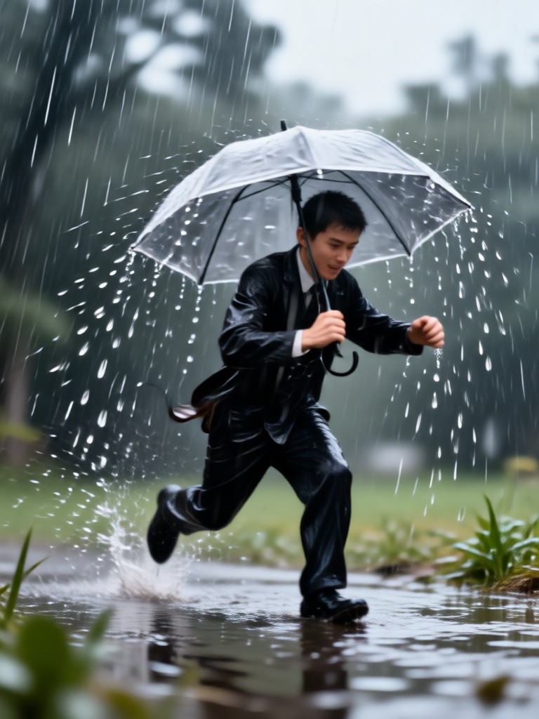 AI enhanced romantic rain scene