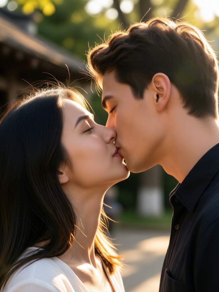 Dramatic black and white AI multi person kiss art