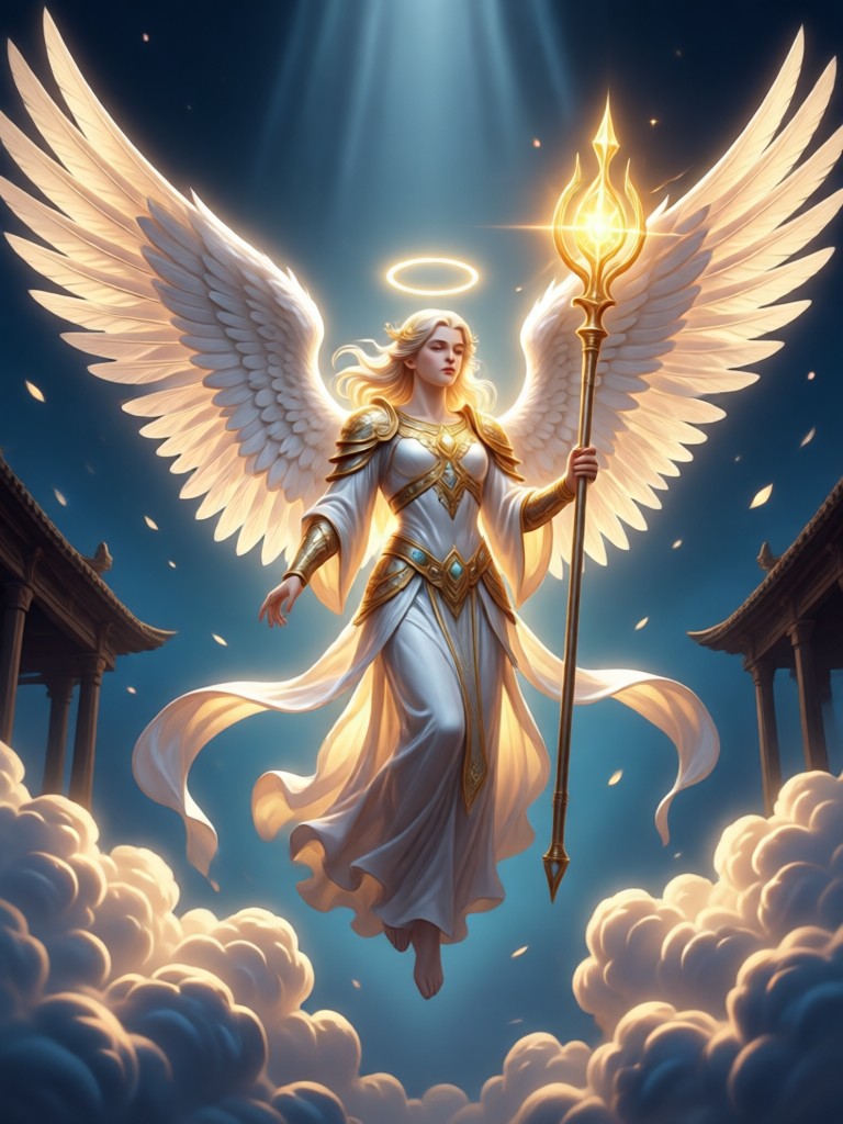Fallen angel in a dramatic, cinematic landscape