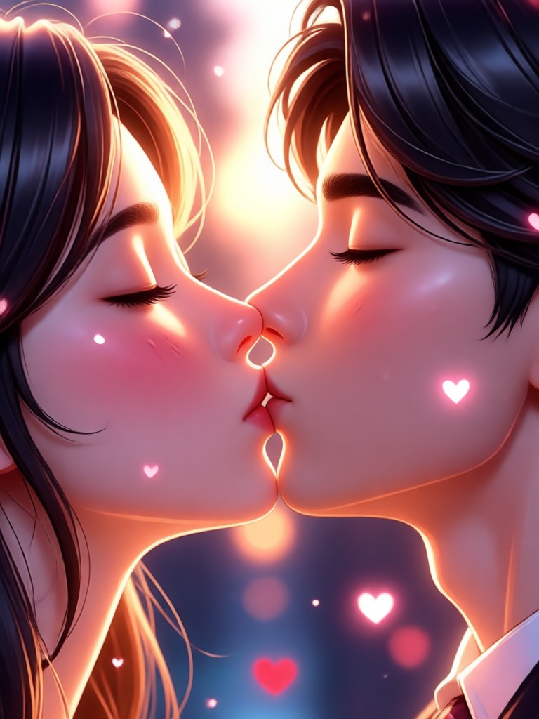 Couple sharing a sweet kiss in a park Valentine animation