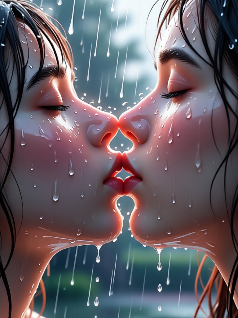 cinematic slow motion rainy kiss effect