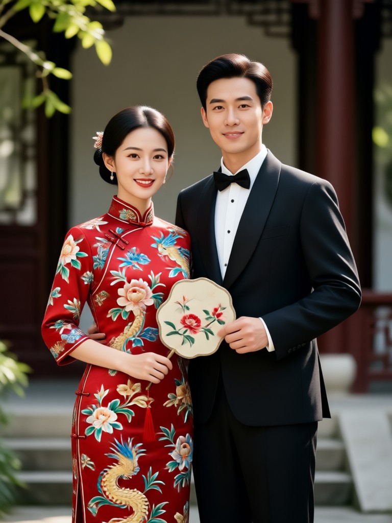 AI generated qipao couple close up