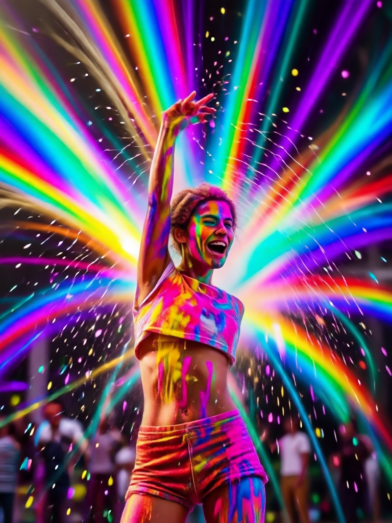 AI generated Holi photo of a smiling woman