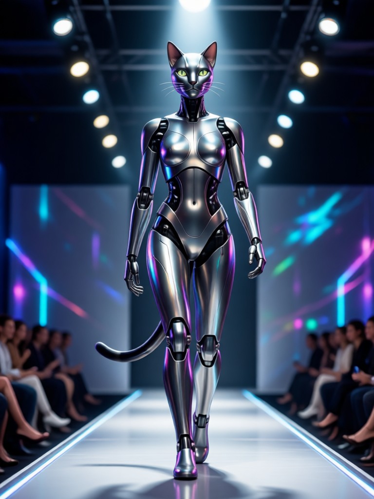 Modelo AI en pasarela de moda sostenible